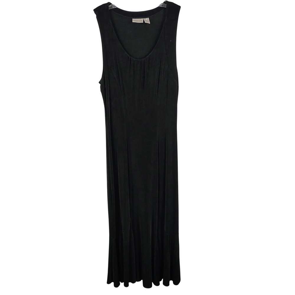 Chicos Womens SZ L Travelers Maxi Dress Black Slinky Knit Gothcore Quiet Luxury